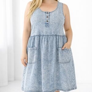 Vintage Mizz Lizz Plus Denim Jumper Dress Acid Wash